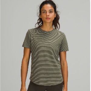 lululemon athletica Olive Striped Short Sleeve Tee